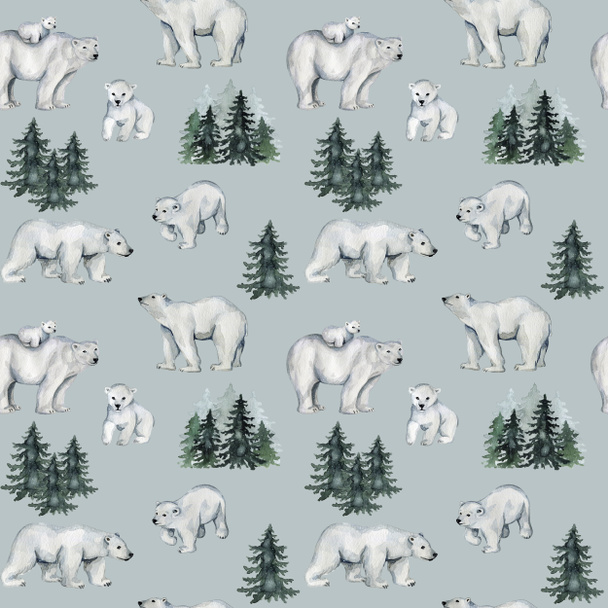 Patrón sin costura de acuarela con osos polares blancos
 - Foto, imagen