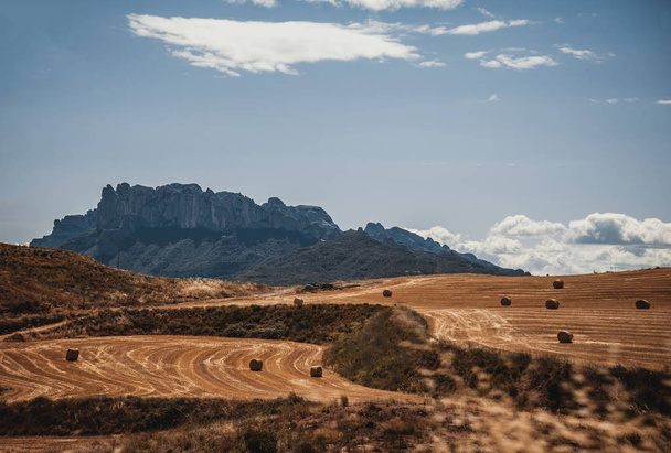 Spanyolországban a kerek szalmabálákat mező - Fotó, kép