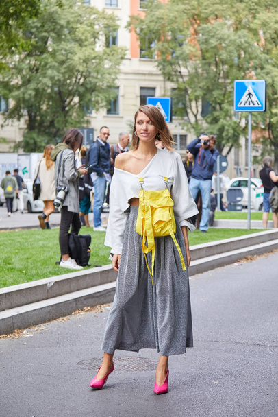 Landiana Cerciu before Emporio Armani fashion show, Milan Fashion Week street style  - Zdjęcie, obraz