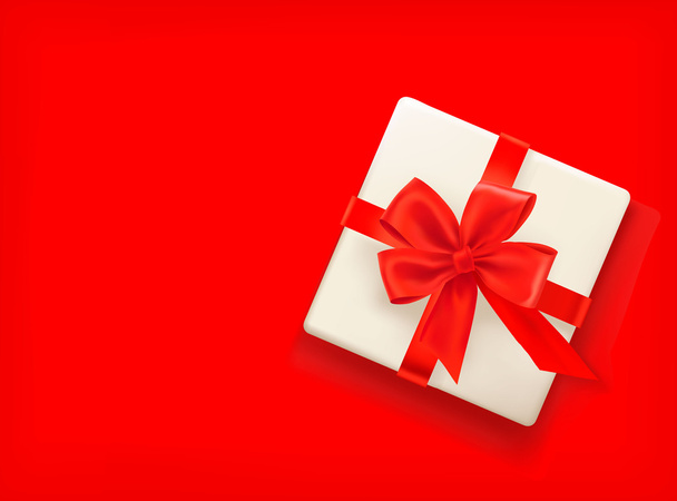 Red background with gift box and red bow. Vector illustration - Vector, afbeelding