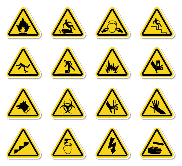 Попередження про небезпечні символи мітки знак ізоляту на білому тлі, Векторні ілюстрації
  - Вектор, зображення