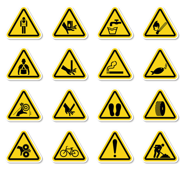 Etykiety symboli ostrzegawczych Odizolować znak na białym tle, Ilustracja wektora  - Wektor, obraz