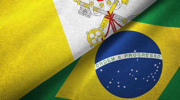 Vaticano y Brasil dos banderas de tela textil, textura de tela
  - Foto, Imagen