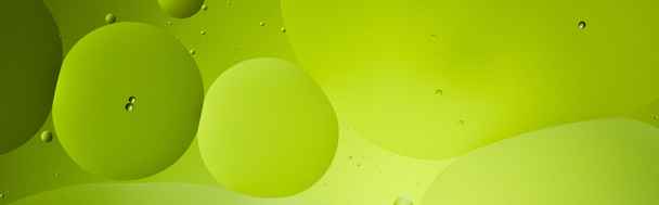 panoramiczne ujęcie abstrakcyjnego tła z mieszanych pęcherzyków wody i oleju w kolorze zielonym - Zdjęcie, obraz