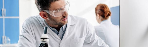 panoramic shot of molecular nutritionist using computer in lab  - Photo, Image
