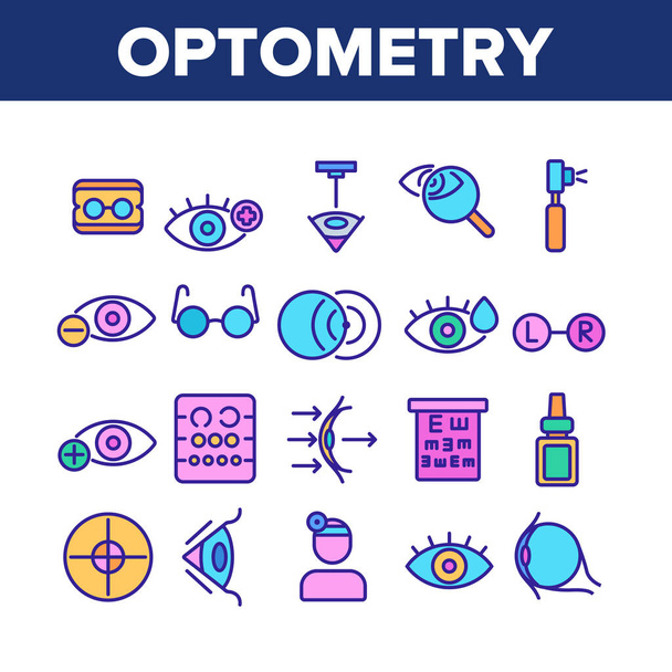 Optometria Eye Health Collection ikonok Set Vector - Vektor, kép