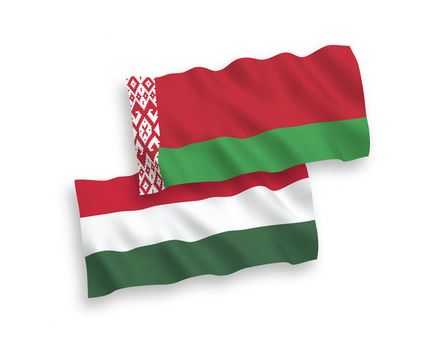 Bandeiras da Bielorrússia e da Hungria sobre um fundo branco
 - Vetor, Imagem