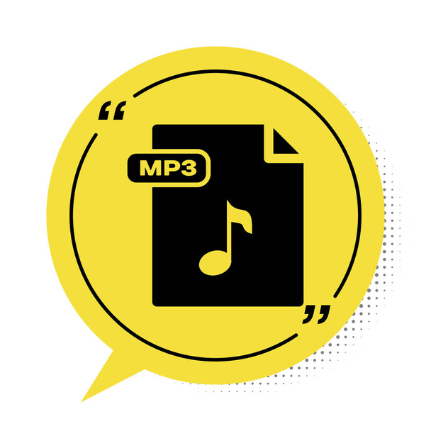 schwarzes mp3-Dokument. mp3-Symbol auf weißem Hintergrund isoliert herunterladen. mp3 Musikformat Zeichen. mp3-Dateisymbol. gelbes Sprechblasensymbol. Vektorillustration - Vektor, Bild