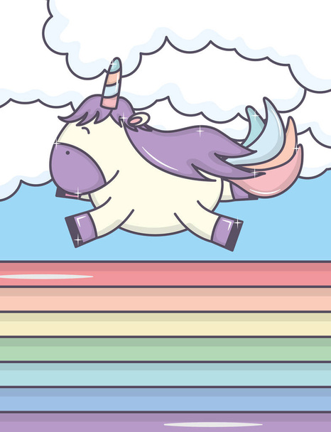 cute adorable unicorn and rainbow - Vector, Image