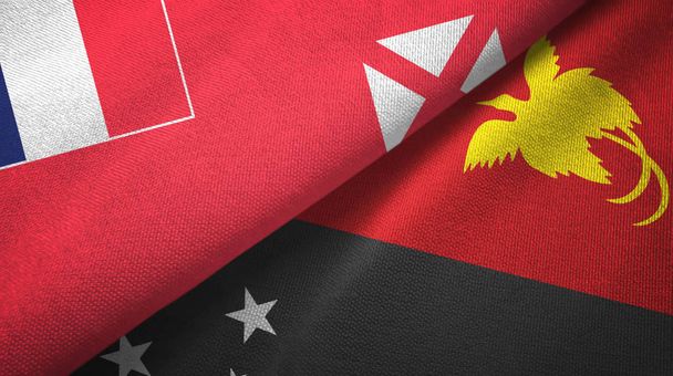Wallis ve Futuna ve Papua Yeni Gine iki bayrak tekstil kumaşı, kumaş dokusu - Fotoğraf, Görsel