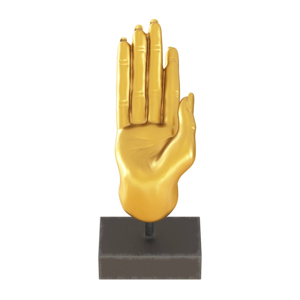 Decoratief gouden beeldje in de vorm van een hand op een witte achtergrond. 3d destructie - Foto, afbeelding