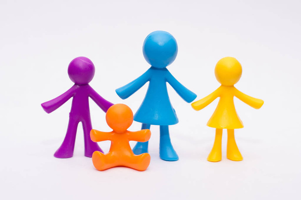 Concept of a single parent with children, meeples, simple figures, isolated - Photo, Image