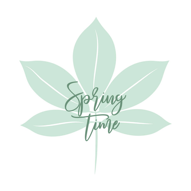 Spring time calligraphy text, with mintgreen leaf. Good for greeting card and  t-shirt print, flyer, poster design, mug. - Vecteur, image