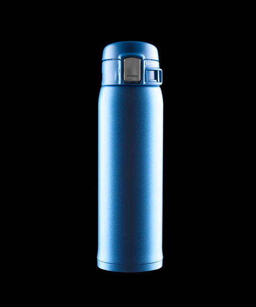 blue vacuum tumbler with safety lock on black background including clipping path - Fotografie, Obrázek