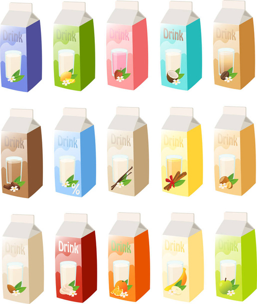 Vektorillustration verschiedener Milch- oder Milchprodukte in Kartons - Vektor, Bild