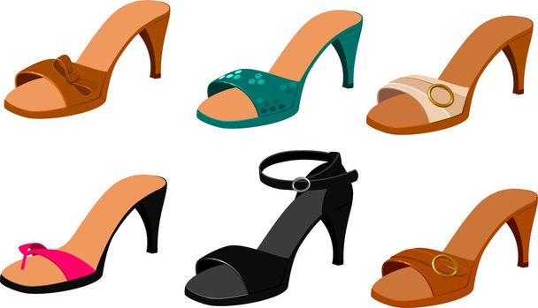 Vector illustration of various high heeled sandals - Vector, Image
