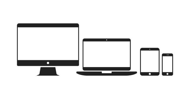 Komputer wektorowy, laptop, tablet i ikony smartfonów. Urządzenia cyfrowe. - Wektor, obraz