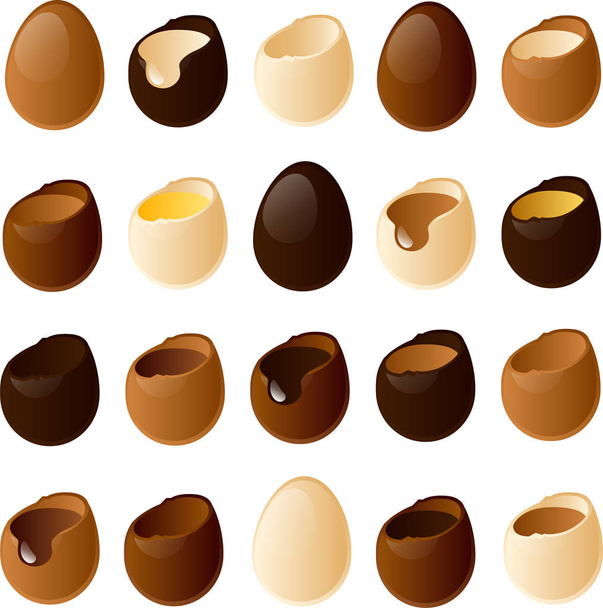 Különböző típusú töltött csokoládé húsvéti tojás vektoros illusztrációja - Vektor, kép