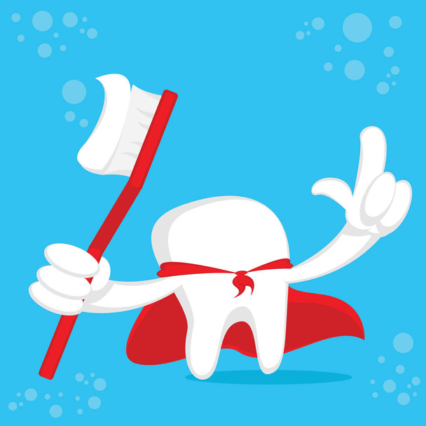 Personagem gráfico gráfico do desenho animado do vetor da ilustração do dente com escova e pasta
 - Vetor, Imagem