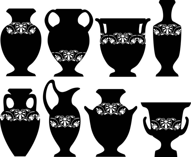 Vector illustration of ancient Greek clay vases, pitchers and amphora - Vector, Image