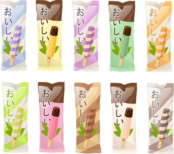 vector illustration of various kinds of Asian Japanese ice creams - Vector, Image