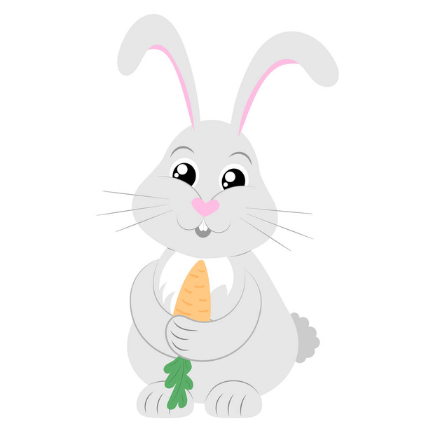 Zeichentrickkaninchen. ein Hase frisst einen Fleck. Vektorillustration auf weißem Hintergrund. Zeichnung für Kinder. - Vektor, Bild