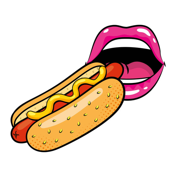 hotdog en sexy lippen - Vector, afbeelding