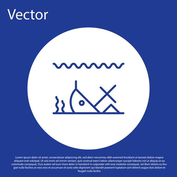 Blue line Sunken ship at the bottom of the sea icon isolated on blue background. White circle button. Vector Illustration - Vector, Image