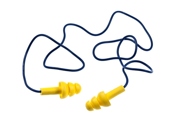 Plugues de ouvido reutilizáveis com cabo
 - Foto, Imagem