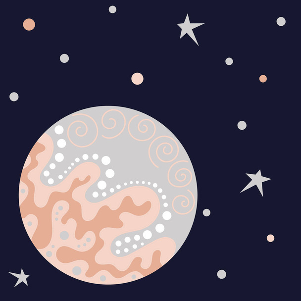 Vector fantastic planet, stars, galaxy, outer space. Doodle background. - ベクター画像