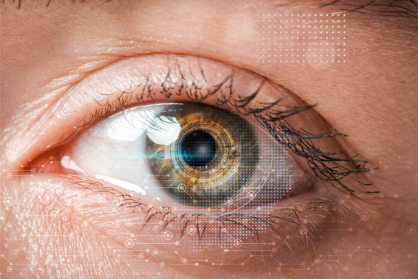 close up of woman looking at camera, internet security concept - Photo, Image