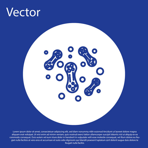 Блакитна лінія Бактерії ізольовані на синьому фоні. Бактерії та мікроби, хвороби мікроорганізмів, рак клітин, мікроби, вірус, гриби. Кнопка білого кола. Векторна ілюстрація
 - Вектор, зображення