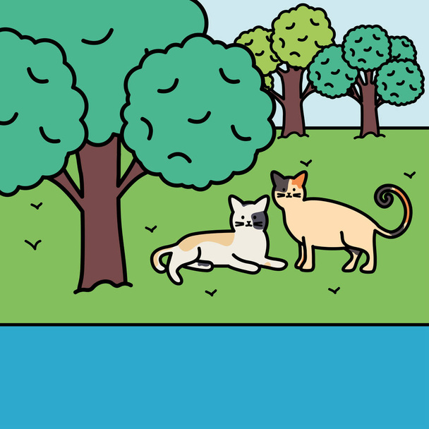 roztomilé kočky maskoty rozkošné v parku - Vektor, obrázek