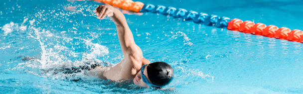 plano panorámico del entrenamiento de nadador guapo en la piscina
  - Foto, Imagen