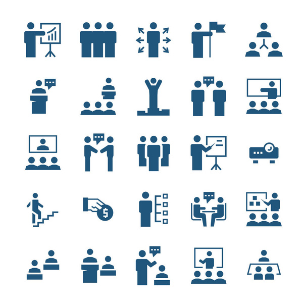 Business people,presentation,training icon set in flat style. Vector symbols. - Vector, Image