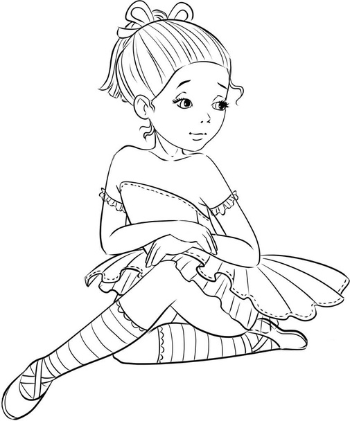 Beautiful little ballerina girl outline coloring page - Photo, Image