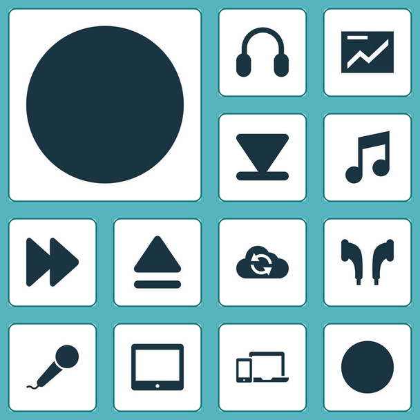 Music icons set with headphone, gadget, fast forward and other headphone elements. Isolated vector illustration music icons. - Διάνυσμα, εικόνα