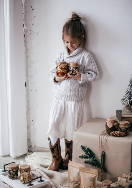 little Girl posing in Christmas interior   - Photo, Image