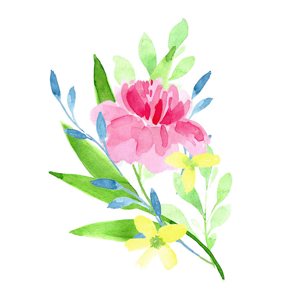Spring flowers decoration.Pink rose, cherry,red tulip and grass bouquet.Mother day,easter gift digital clip art.Wedding,engagement watercolor illustration. - Photo, image