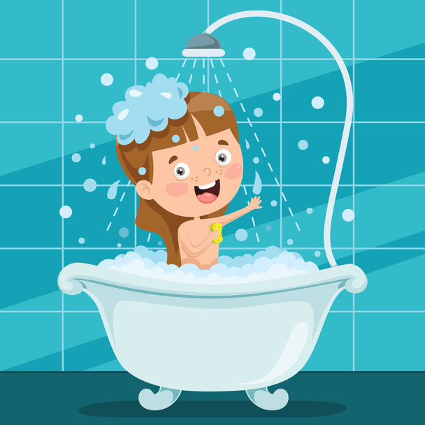 смішна маленька дитина приймає ванну
 - Вектор, зображення