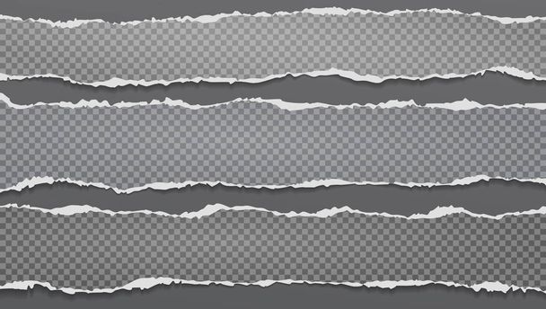Trozos rasgados y rasgados de papel cuadrado gris oscuro horizontal con sombra suave están sobre fondo negro para texto. Ilustración vectorial
 - Vector, imagen