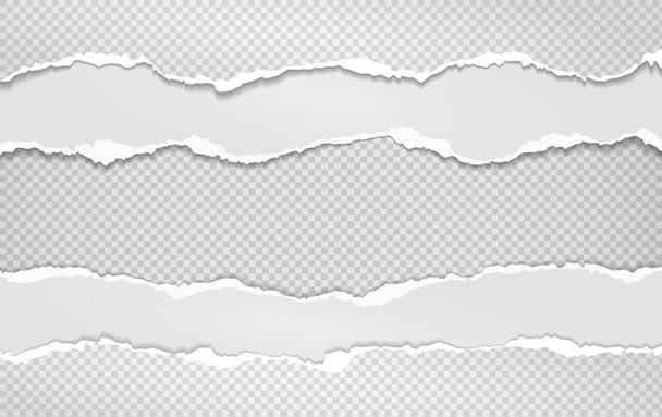 Pieces of torn horizontal white, grey paper with soft shadow are on squared background for text. Vector illustration - Vector, Image
