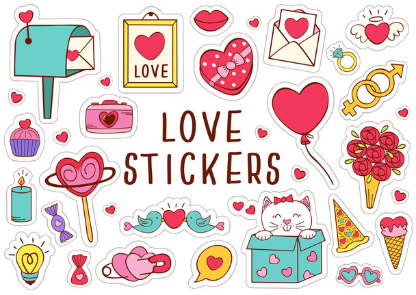 set of isolated love stickers part 2 - vector illustration, eps     - Vector, Imagen
