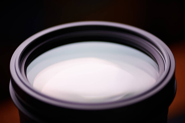 Macro optical front lens of a large camera lens - Foto, imagen