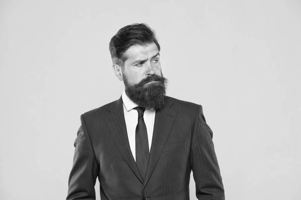 Because you worth it. businessman formal suit. mature bearded man ceo. successful and charismatic boss. leadership concept. improve yourself in business. confident serious male. serious intentions - Фото, зображення
