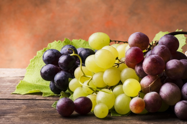 closeup of white, black and red table grapes - Photo, Image