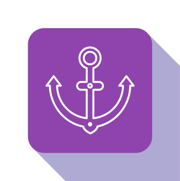 White line Anchor icon isolated on white background. Purple square button. Vector Illustration - Vector, Image