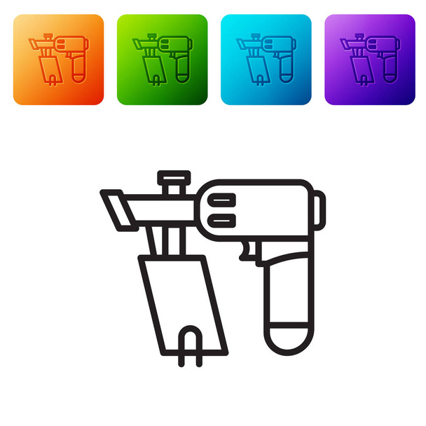 Black line Nail gun icon isolated on white background. Set icons in color square buttons. Vector Illustration - Vector, Image