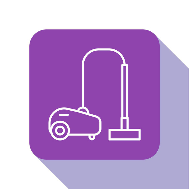 Línea blanca Icono de aspiradora aislado sobre fondo blanco. Botón cuadrado púrpura. Ilustración vectorial
 - Vector, Imagen