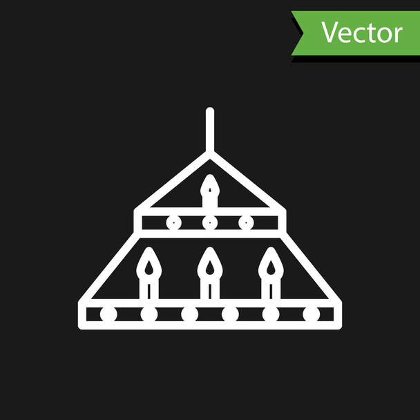 White line Massive steel chandelier with candles in medieval icon isolated on black background.  Vector Illustration - ベクター画像